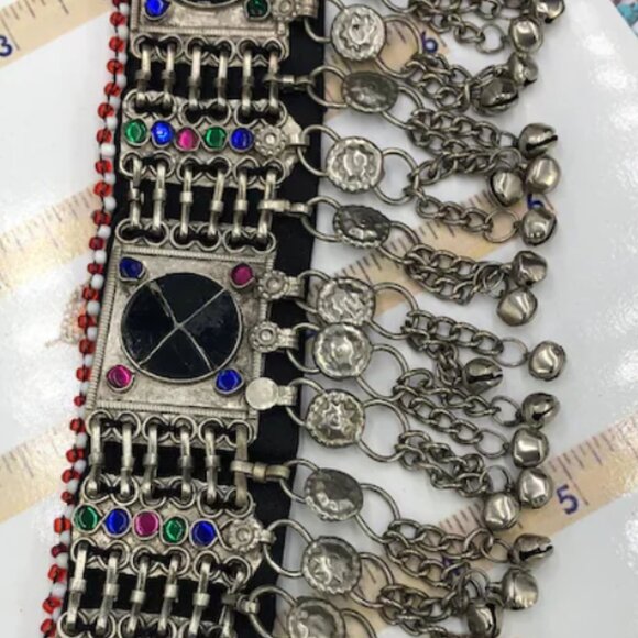 Black Stone Choker, Handmade Afghan Choker with Stones and Silver Beads, Kuchi - Picture 10 of 13